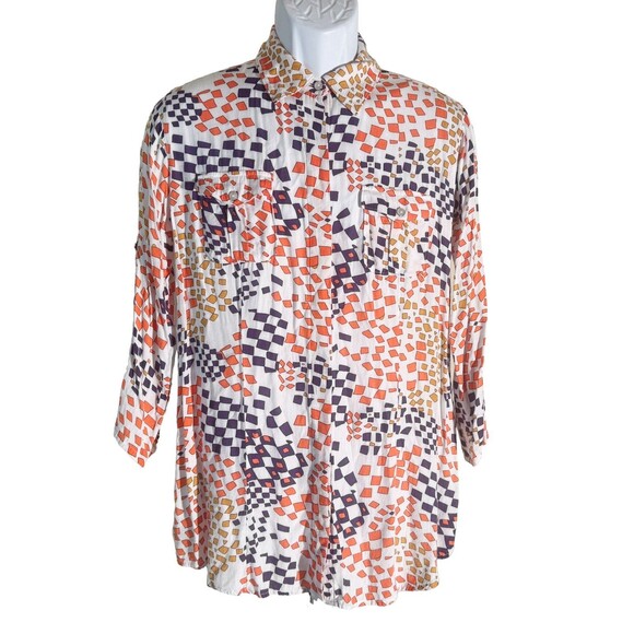 CABI Women's 3/4 Sleeve Button Down Colorful Shirt Medium - Picture 1 of 5